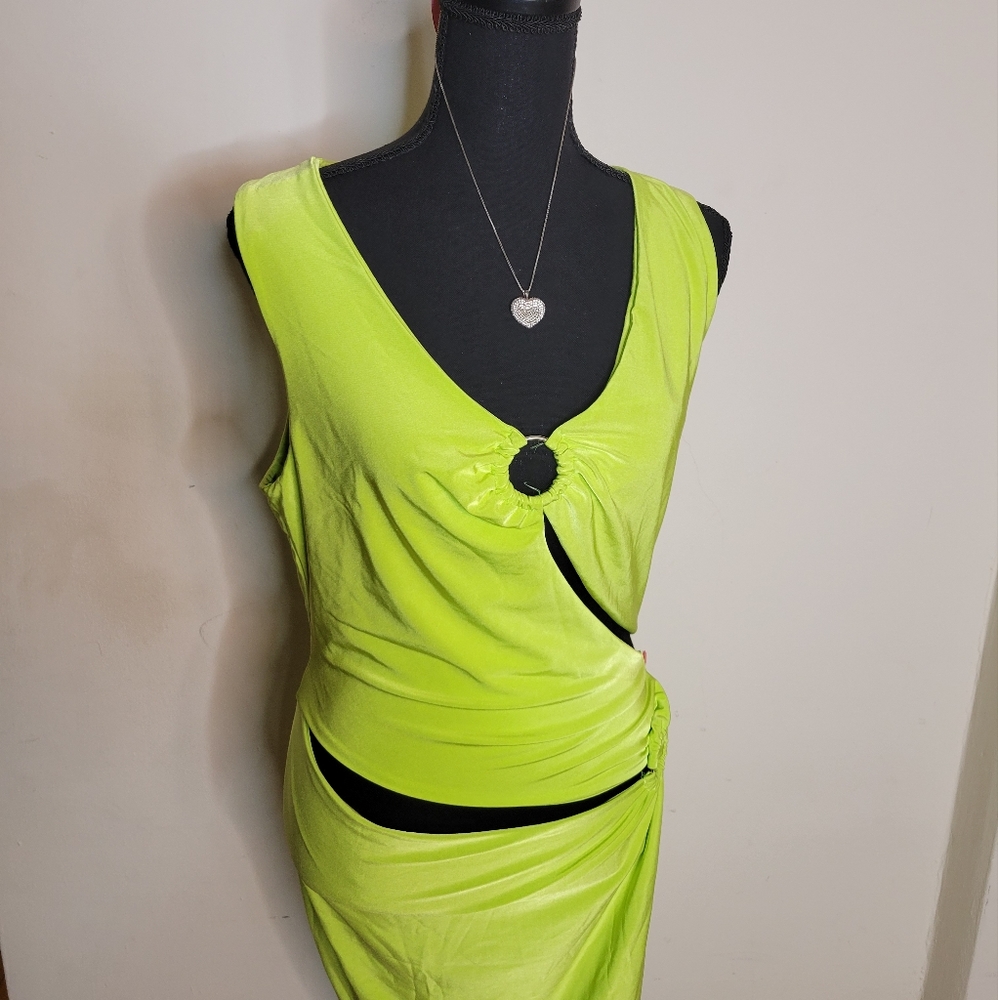 Boohoo lime dress with cut outs